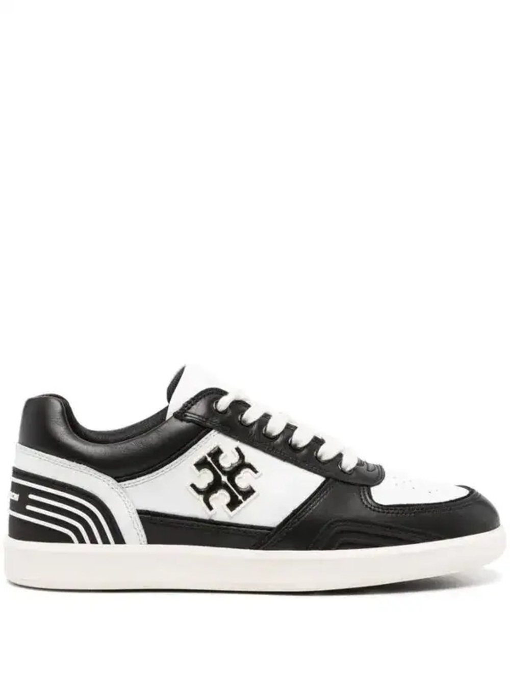 Tory Burch Clover Court Sneakers Black White Leather Logo Sneakers Size 9M NWOT